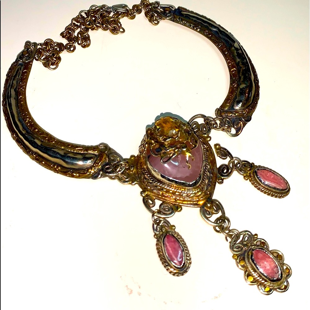 Stones and metal handmade necklace.